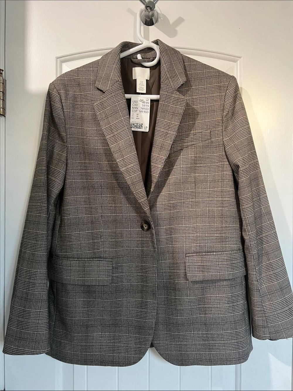 H&M Women's Brown Glen Check Single-Button Blazer